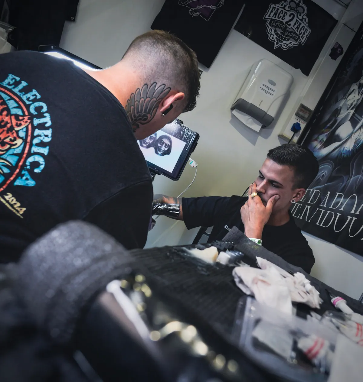 Tattoo session in progress