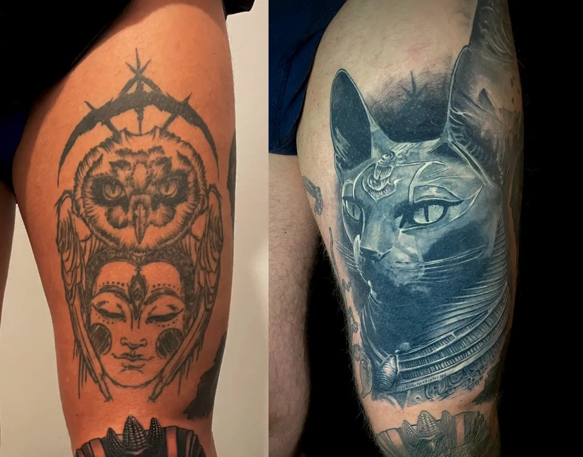 Cover-up tattoo by Paul Michael Andras